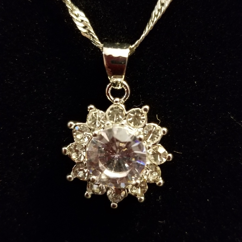 3 Carat C.Z .925 Sterling Silver Necklace w/ 12c.z